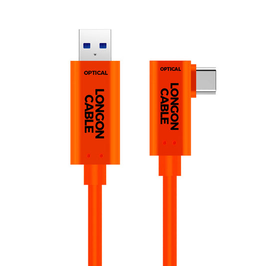 LONGON CABLE AOC Optical Fiber USB3.1 Type A to C 90 Degree Angle Cable Orange 10Gbps For SONY CANON NIKON Kinect Intel Realsense Camera Link Cable Meta Oculus VR Link Cable LG013