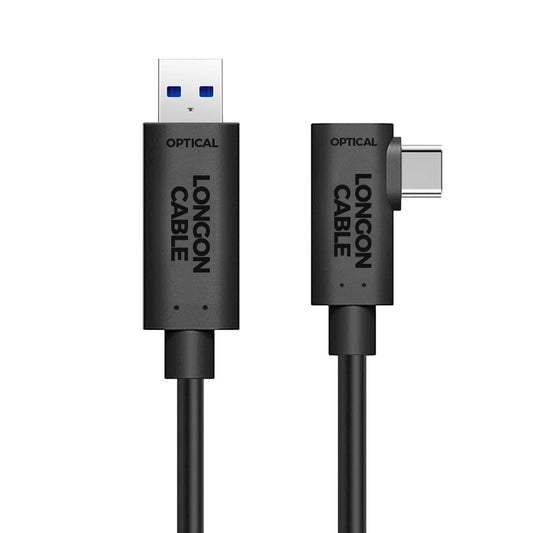 LONGON CABLE AOC USB3.1 Gen2 Type A to C 90 Degree Angle Optical Fiber Cable 10Gbps For Kinect Intel Realsense Stereo Depth Camera Link Cable Meta Oculus VR Link Cable LG030
