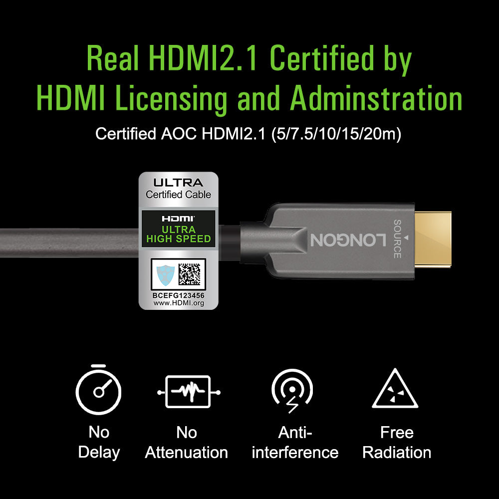 LONGON Certified HDMI2.1 Optical Fiber Cable 8K@60Hz 4K@120Hz Support eARC