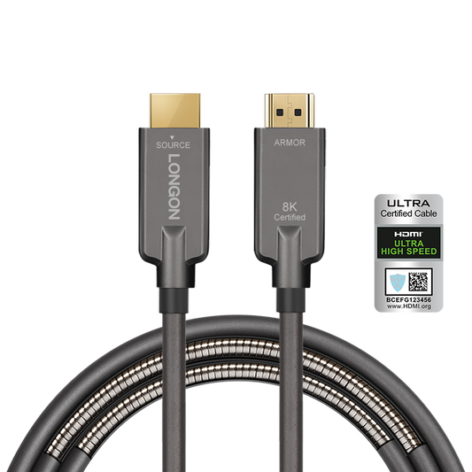 LONGON Armored 8K HDMI2.1 Optical Fiber UHS Certified Cable Active Optical Fiber HDMI Cable 5M 10M 30M 50M 100M