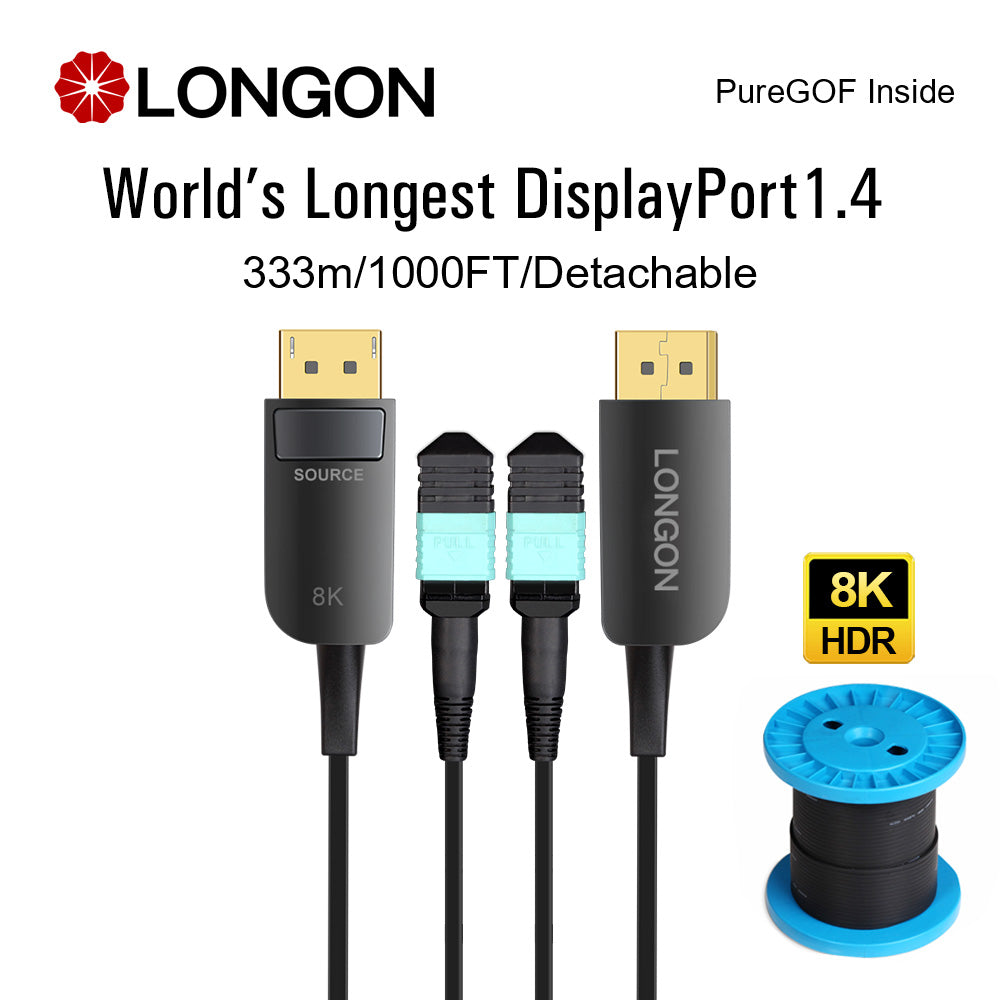 LONGON Detachable DP1.4 Displayport Cable Pure Active Optical Fiber (A