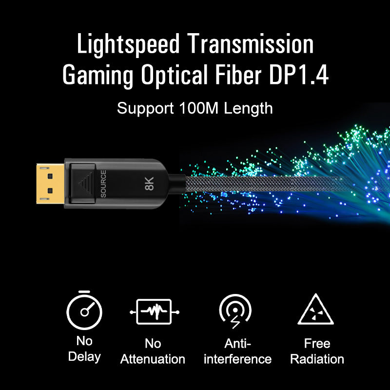 LONGON AOC DisplayPort1.4 Optical Fiber DP Gaming Cable 50M 100M Support 8K HDR 4K@144Hz RTX3070 RXT3080 RTX3090