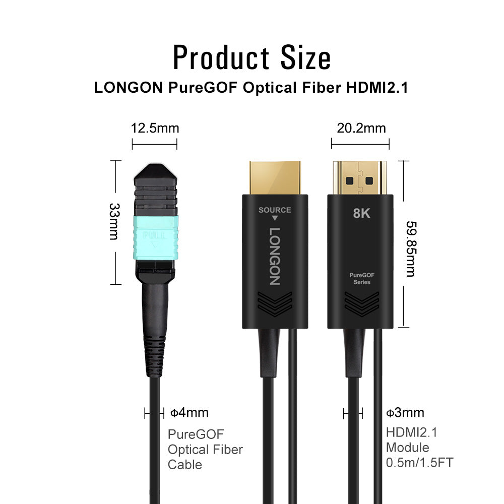 LONGON 8K HDMI2.1 Cable Pure Optical Fiber Cable Detachable MPO Connectors Support HDMI 2.1 48Gbps Ultra High Speed Cable HDR For Apple Fire QLED TV PS4/5 Switch Xbox/Blu-ray/Projector 100m 200m 1000FT