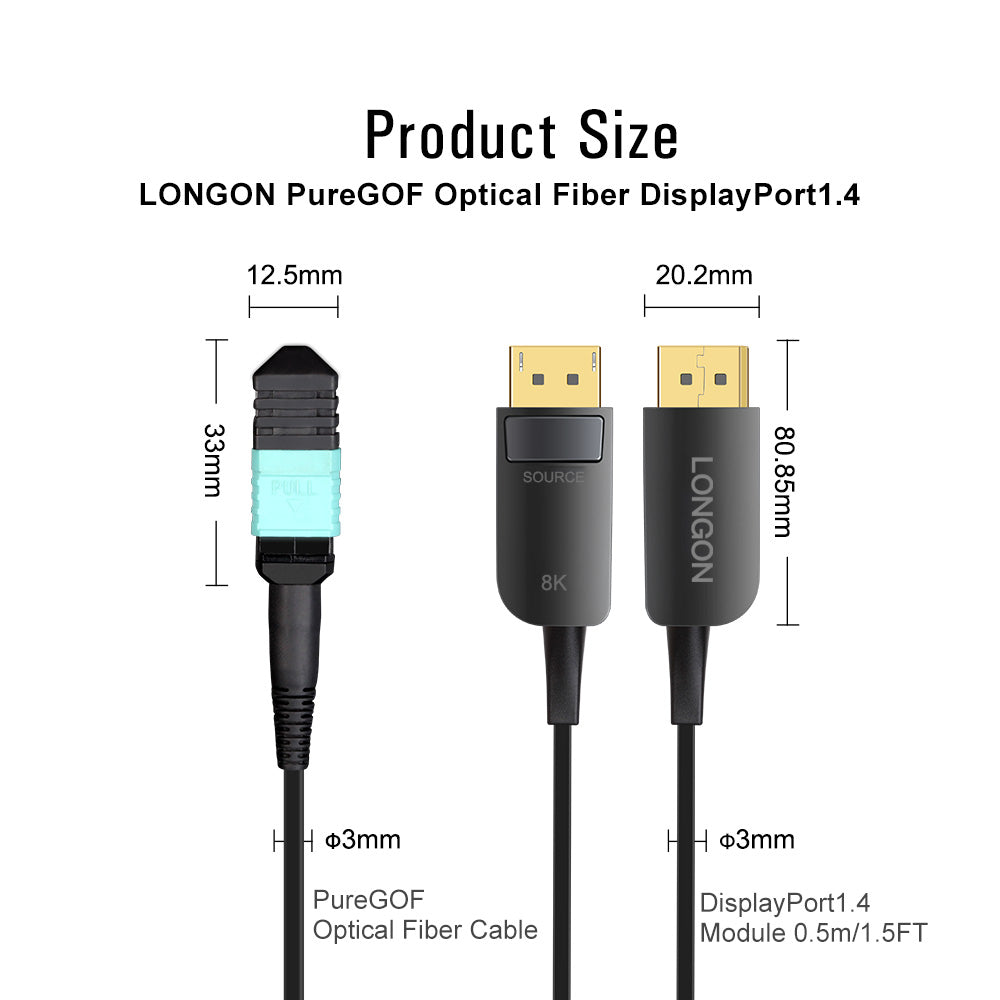 LONGON Detachable DP1.4 Displayport Cable Pure Active Optical Fiber (A