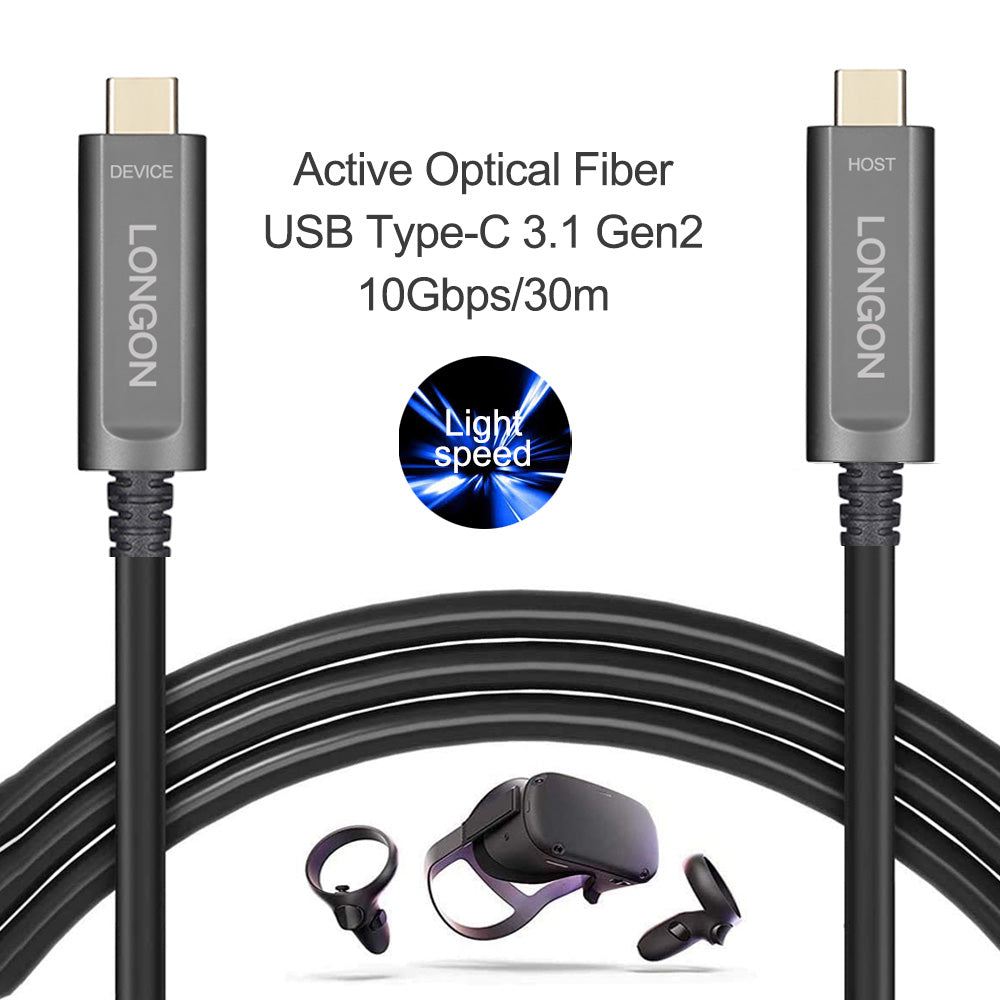 LONGON USB 3.1 Type C Active Optical Fiber Cable Lightspeed Compatible for Camera Oculus Link Quset 1/2 Steam VR USB 3.2 Gen 2 10Gbps 5M 10M 15M 20M 30M