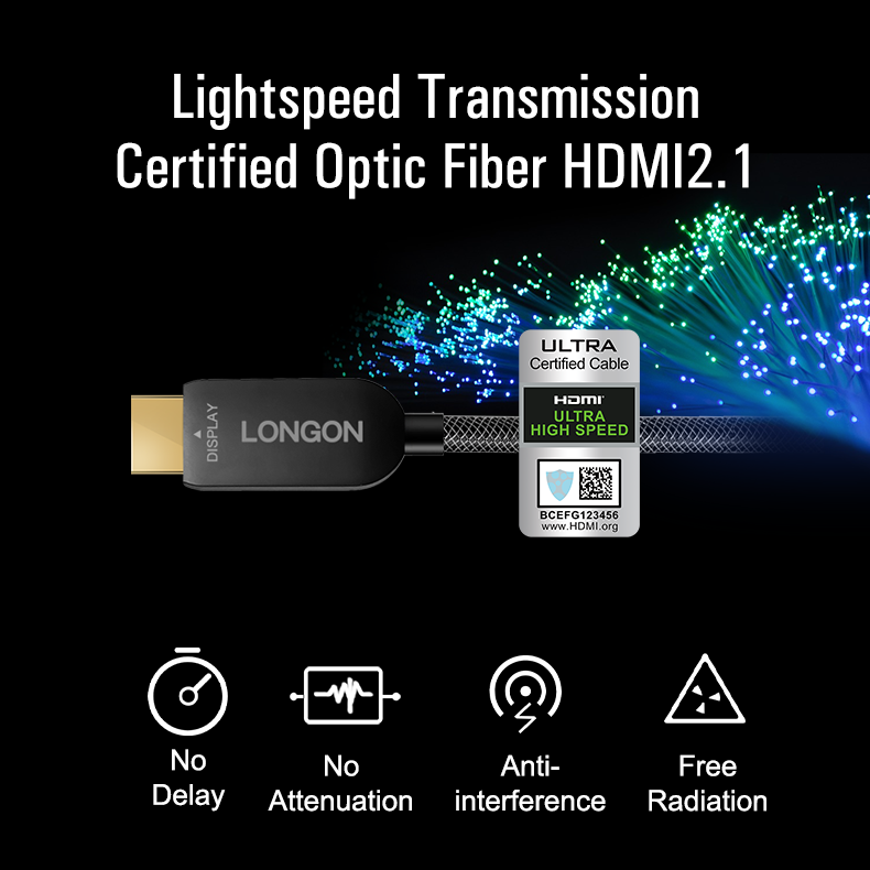 LONGON UHS CERTIFIED HDMI2.1 OPTICAL FIBER CABLE SUPPORT 8K@60HZ 4K@120HZ EARC HDR VRR